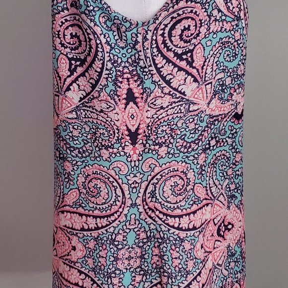 3/$15 Women's Halter Blouse Racer Back Pink & Teal Blue Paisley Beachy - Picture 4 of 6